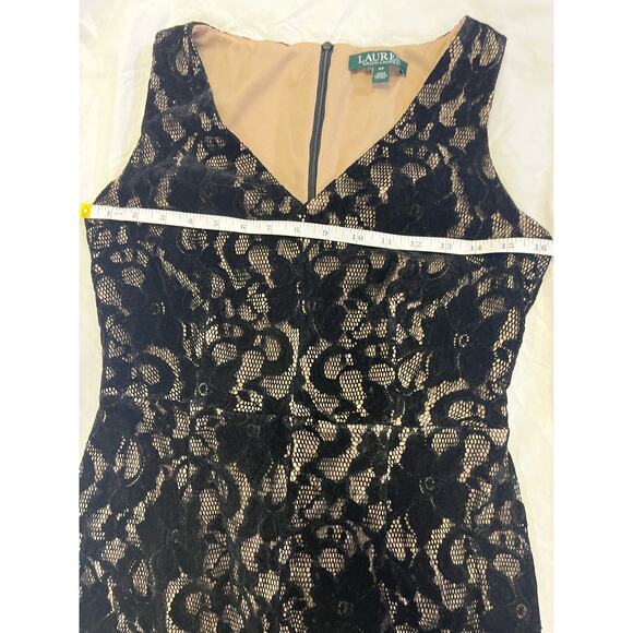 Lauren Ralph Lauren Black Dress Size 4, Cocktail Velvet Burnout Lace Overlay - Picture 9 of 9